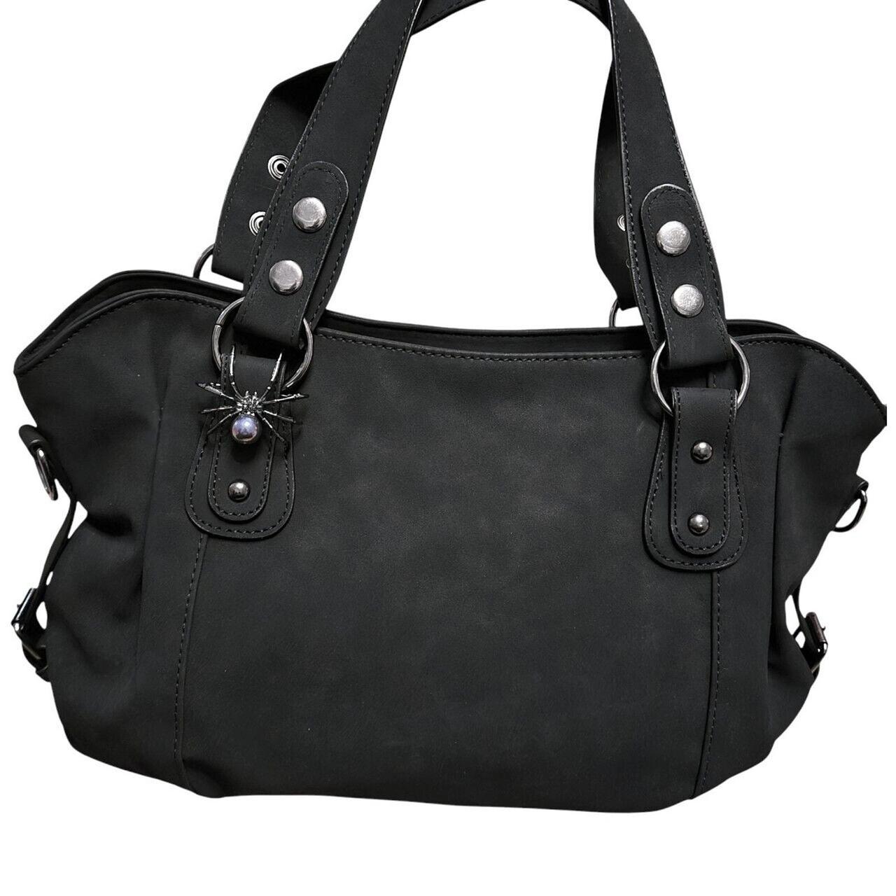 Spider brooch accent suede effect handbag