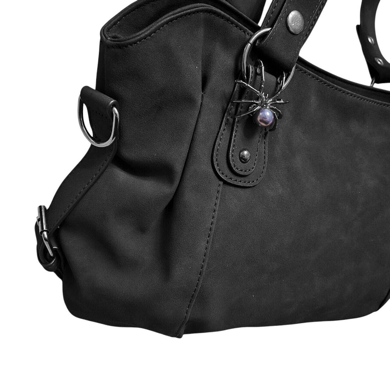 Spider brooch accent suede effect handbag