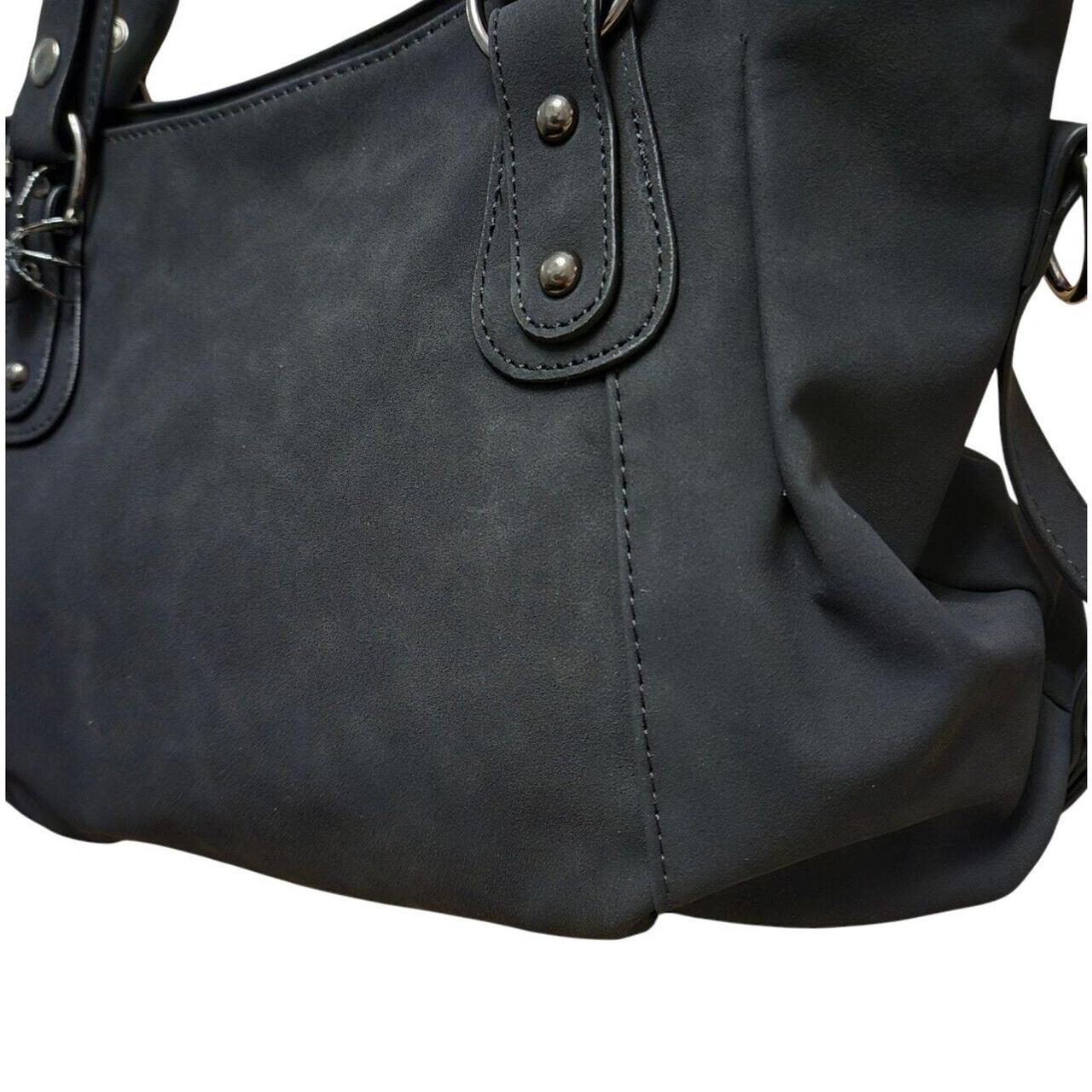 Spider brooch accent suede effect handbag