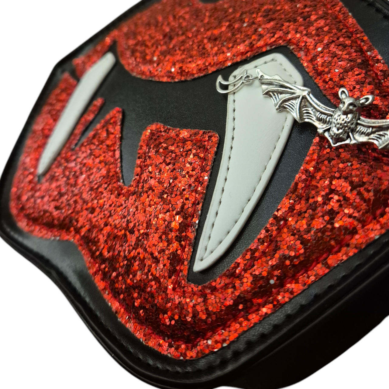 Glitter vampire lips & bat charm crossbody bag