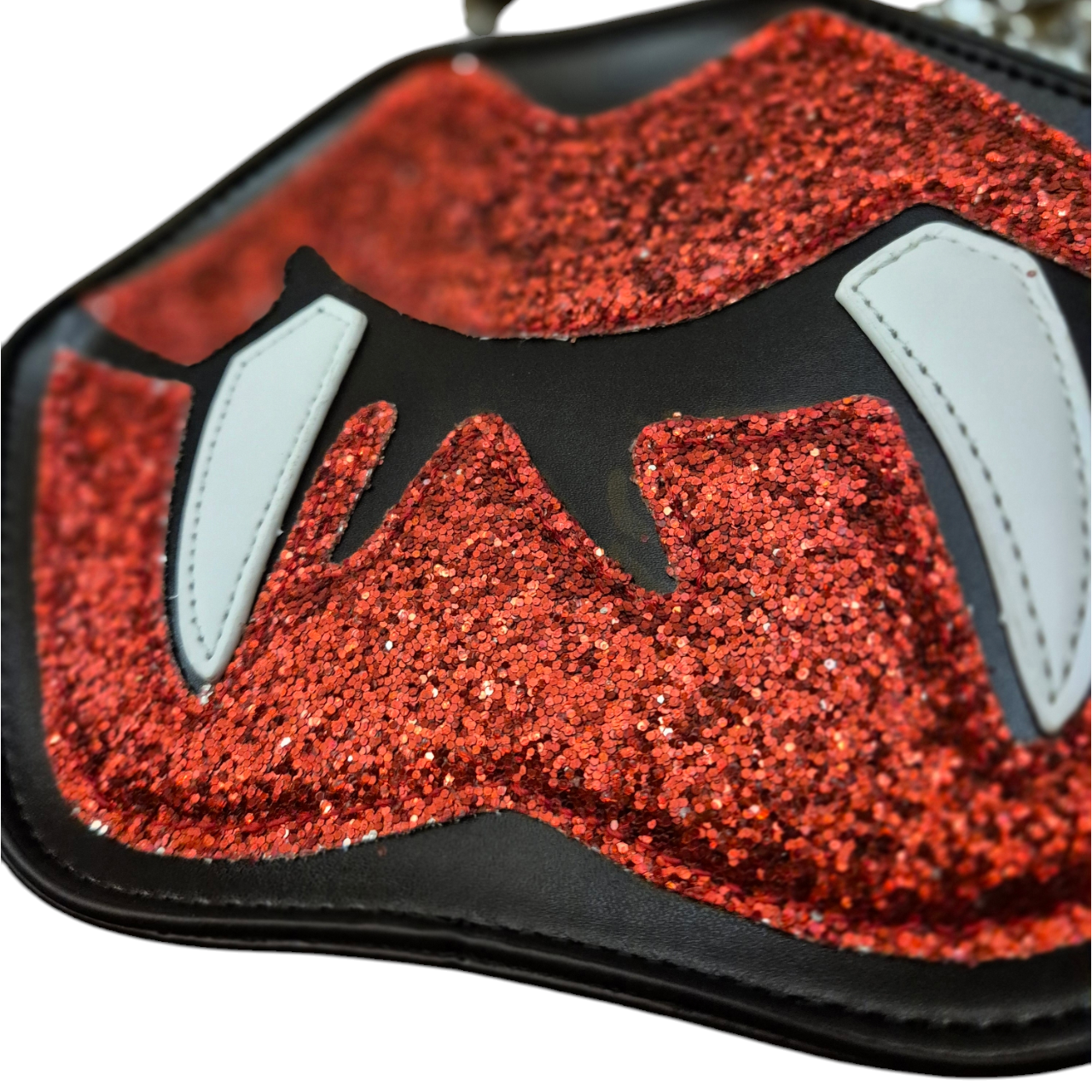Glitter vampire lips & bat charm crossbody bag