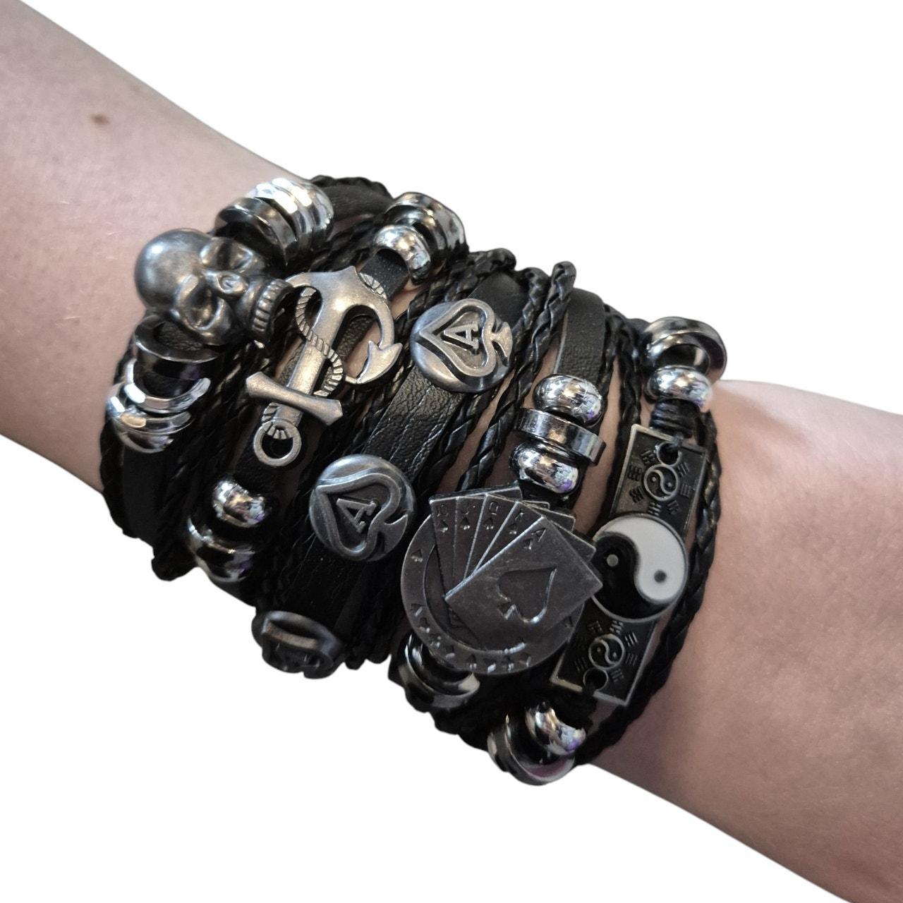 Gothic Casino Skull Bracelet Stack