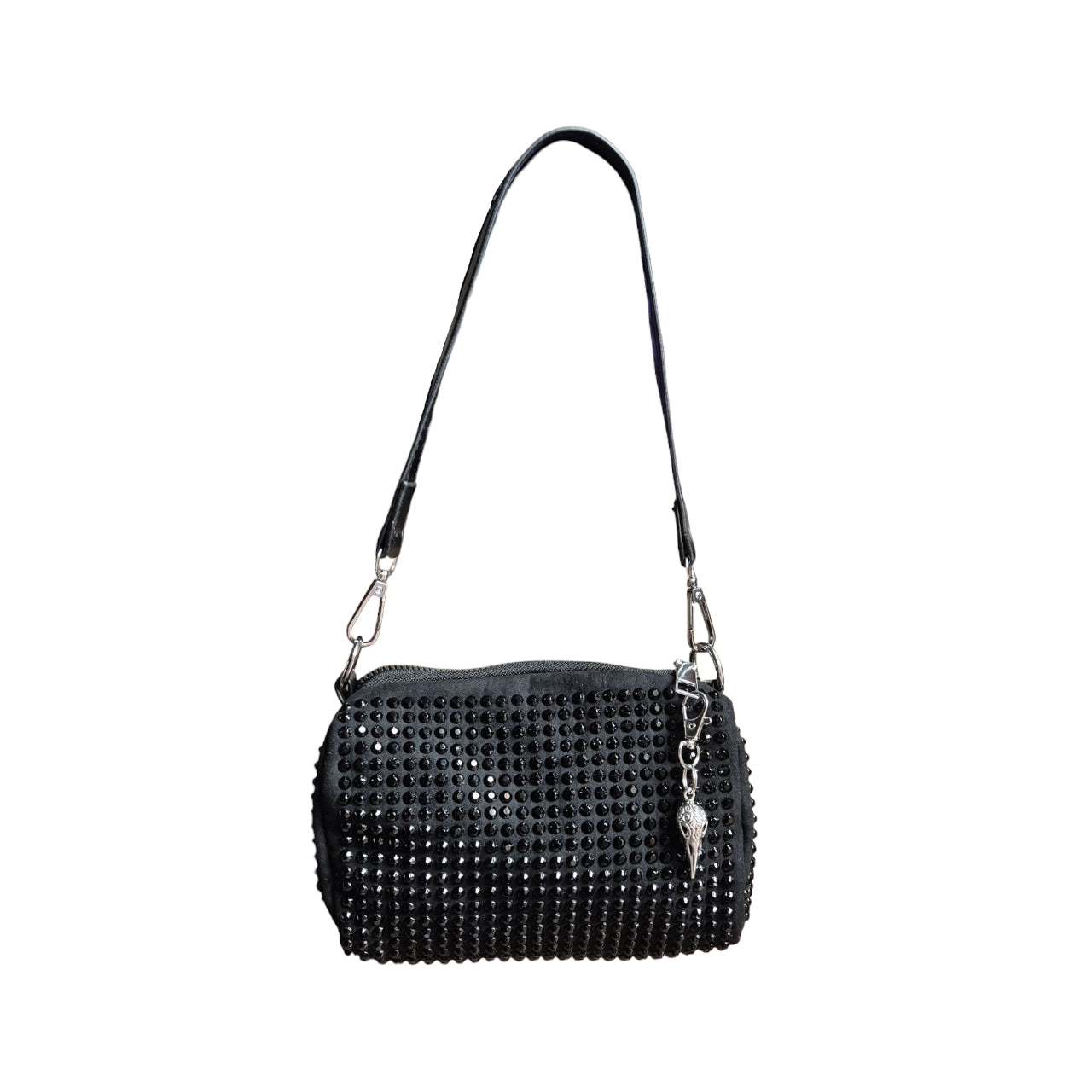 Raven skull charm gem studded handbag