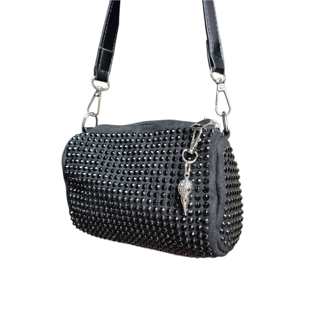 Raven skull charm gem studded handbag