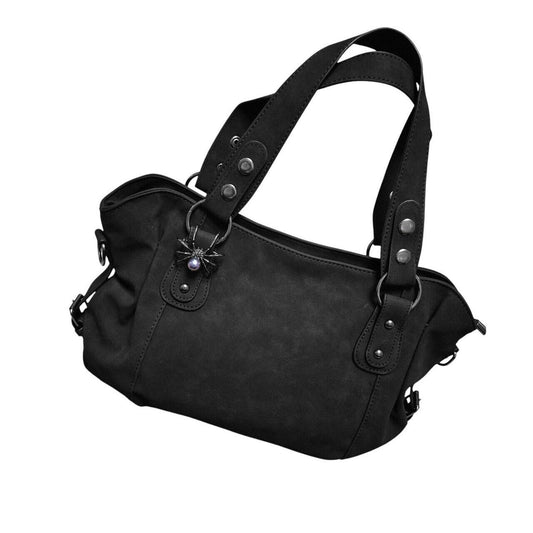 Spider brooch accent suede effect handbag