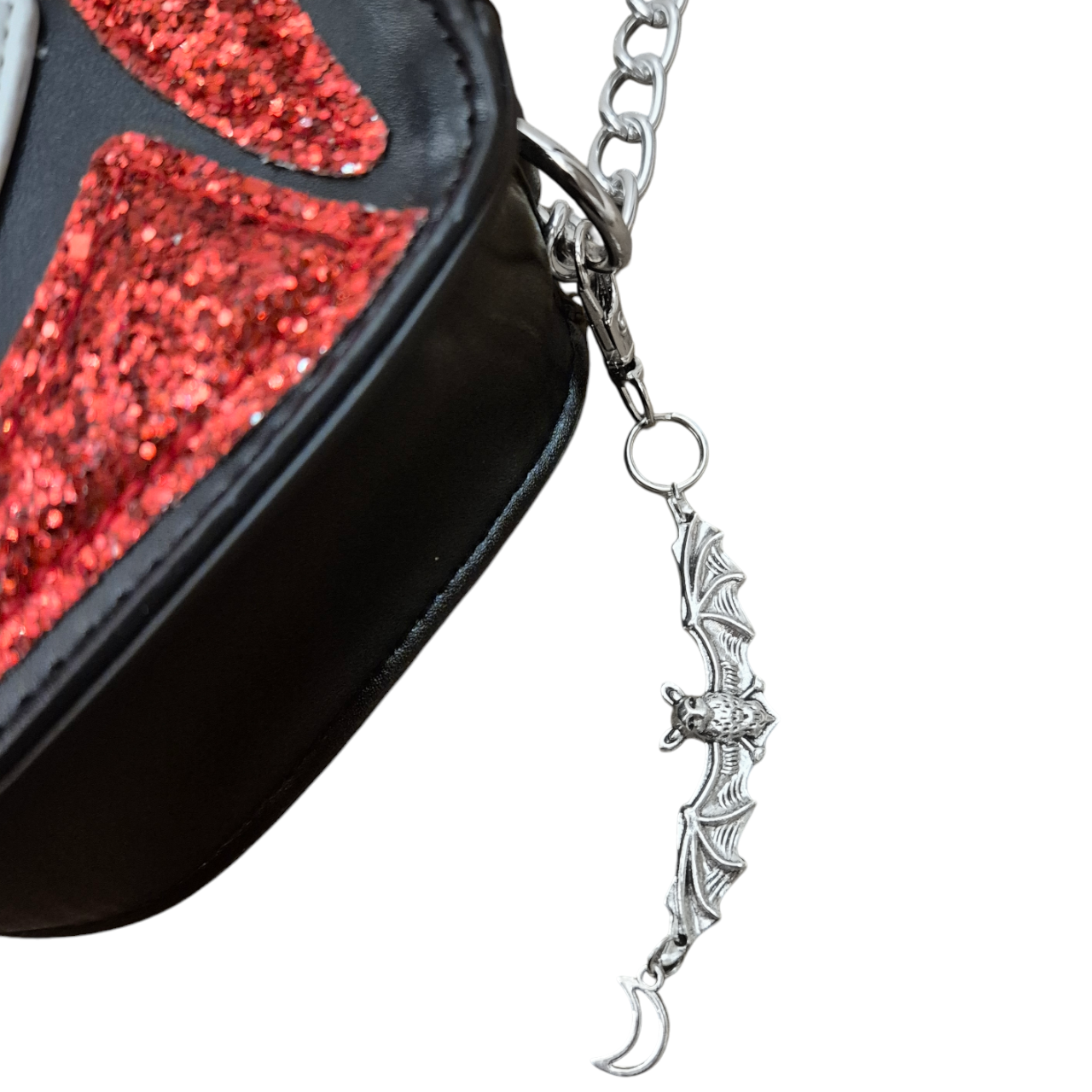Glitter vampire lips & bat charm crossbody bag