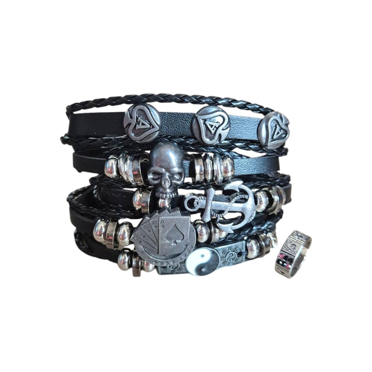 Gothic Casino Skull Bracelet Stack