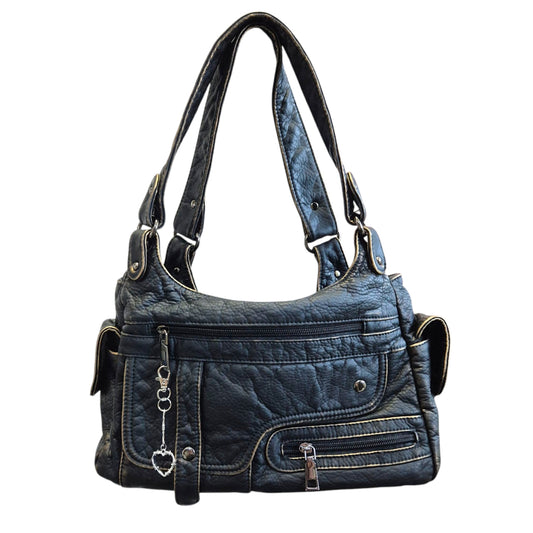 Barbed wire heart charm distressed shoulder bag