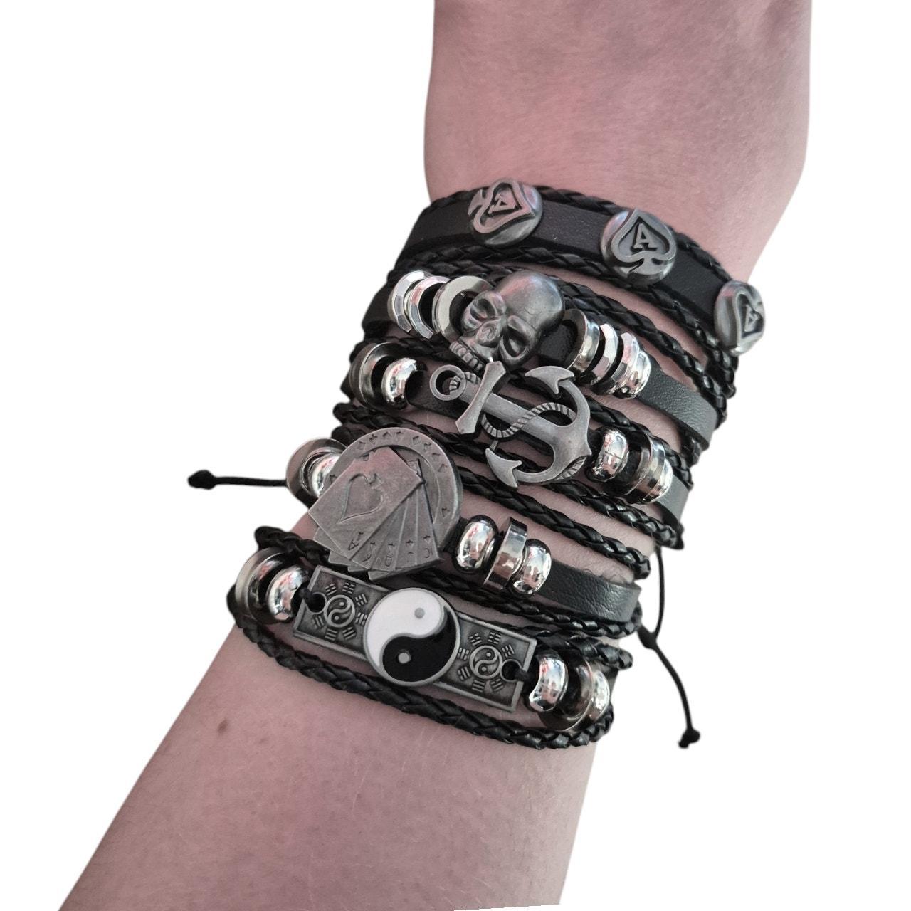 Gothic Casino Skull Bracelet Stack